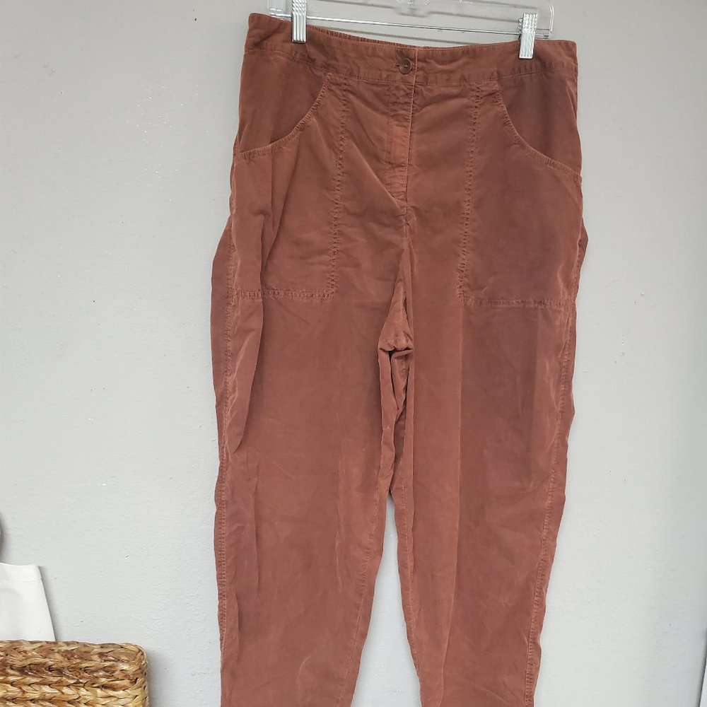 Women's OSKA Fine Rust Corduroy Pant Elastic Waist Sz. 16 High Waist Super Soft